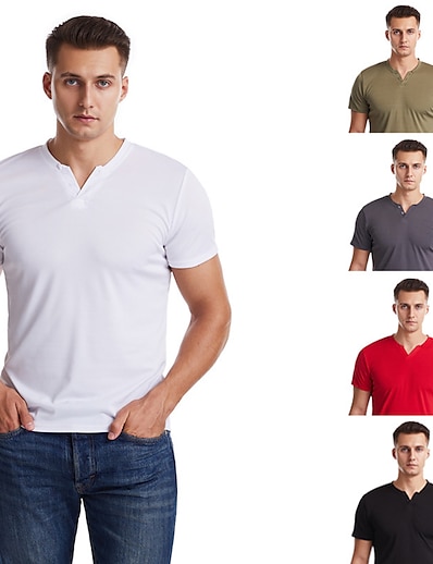 preiswerte Herrenmode-Herren T-Shirt T-Shirt Ärmel Grundlegend V-Ausschnitt Mittel Frühling Sommer Grün Weiß Schwarz Grau