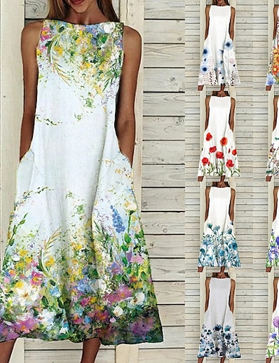billiga Damkläder-kvinnors blommönster sommar nya klänningar elegant klänning kvinnor