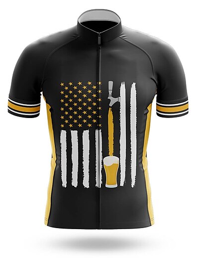 cheap Cycling-21Grams® Men&#039;s Cycling Jersey Short Sleeve American / USA Bike Mountain Bike MTB Road Bike Cycling Top Black Breathable Quick Dry Moisture Wicking Spandex Polyester Sports Clothing Apparel
