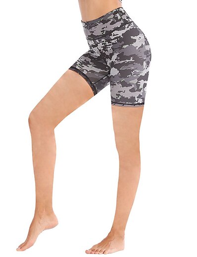 cheap Women&#039;s Bottoms-Women&#039;s Casual / Sporty Athleisure Print Shorts Short Pants Stretchy Weekend Yoga Camouflage Leopard Mid Waist Tummy Control Butt Lift Slim Green Gray Yellow S M L XL
