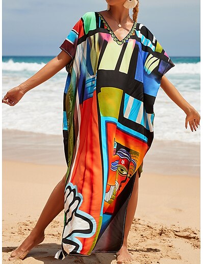 hesapli Kadın Mayo-Kadın&#039;s Mayolar Örtü Plaj Üstü Sahil kıyafeti Normal Mayo Soyut Geometrik UV Koruma Mütevazı Mayo Resim Yonca Beyaz Siyah Havuz Mor V-Kesikli Yaka Banyo takımları Şık Günlük yeni / Tatil