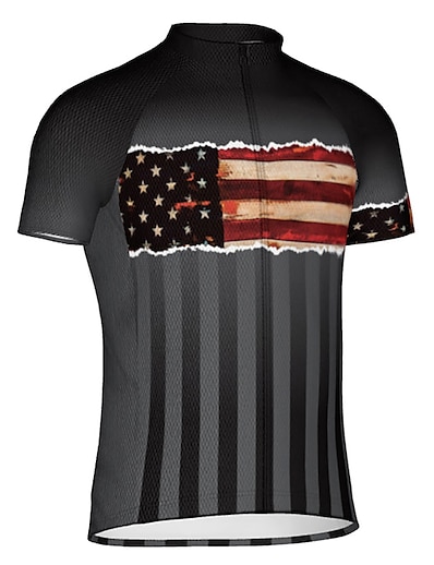 cheap Cycling-21Grams® Men&#039;s Cycling Jersey Short Sleeve American / USA National Flag Bike Mountain Bike MTB Road Bike Cycling Top Grey Breathable Quick Dry Moisture Wicking Spandex Polyester Sports Clothing