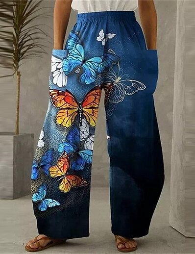 cheap Women&#039;s Plus Size Bottoms-Women&#039;s Plus Size Pants Chinos Print Butterfly Animal Casual Daily Casual Chino Full Length High Spring Summer Blue L XL XXL 3XL