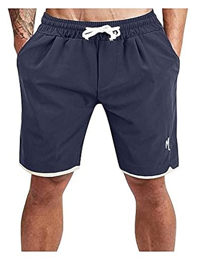 cheap Men&#039;s Bottoms-Men&#039;s Shorts Casual Classic Fit Drawstring Summer Beach Shorts with Elastic Waist and Pockets Mens Athletic Shorts Navy