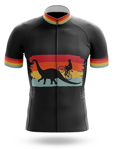 cheap Cycling-21Grams® Men&#039;s Cycling Jersey Short Sleeve Dinosaur Bike Mountain Bike MTB Road Bike Cycling Top Black Breathable Quick Dry Moisture Wicking Spandex Polyester Sports Clothing Apparel / Athleisure