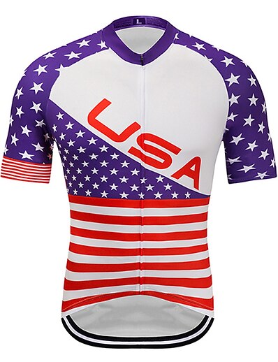 cheap Cycling-21Grams® Men&#039;s Cycling Jersey Short Sleeve USA National Flag Bike Mountain Bike MTB Road Bike Cycling Top Red Blue Breathable Quick Dry Moisture Wicking Spandex Polyester Sports Clothing Apparel