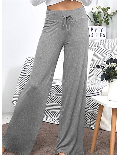 cheap Sports &amp; Outdoors-Women&#039;s Yoga Pants Bottoms Wide Leg Drawstring Solid Color Quick Dry Dark Grey Black Gray Yoga Pilates Dance Spandex Summer Sports Activewear Skinny Stretchy / Athletic / Casual / Athleisure