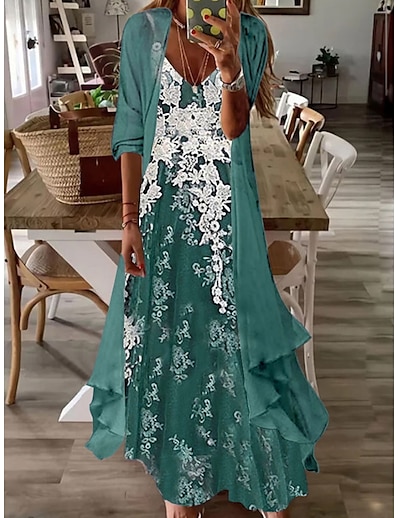 cheap Dresses-Women&#039;s Maxi long Dress A Line Dress Green Blue Half Sleeve Ruched Print Floral V Neck Spring Summer Casual Classic 2022 S M L XL XXL 3XL