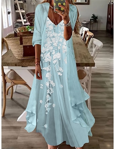 cheap Dresses-Women&#039;s Maxi long Dress A Line Dress Blue Pink Khaki Light Blue Half Sleeve Ruched Floral V Neck Spring Summer Elegant Casual 2022 S M L XL XXL 3XL