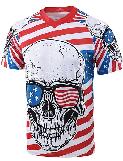 cheap Cycling-21Grams® Men&#039;s Downhill Jersey Short Sleeve Skull USA Bike Mountain Bike MTB Road Bike Cycling Top Red Breathable Quick Dry Moisture Wicking Spandex Polyester Sports Clothing Apparel / Athleisure