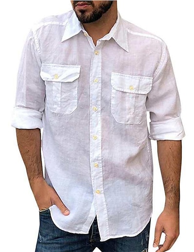 cheap Men&#039;s Clothing-Men&#039;s Shirt Pocket Shirt Collar Medium Spring &amp; Summer White Black Khaki LightBlue