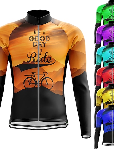 cheap Cycling-21Grams® Men&#039;s Cycling Jersey Long Sleeve 3D Bike Mountain Bike MTB Road Bike Cycling Top Green Purple Yellow Breathable Quick Dry Moisture Wicking Spandex Polyester Sports Clothing Apparel