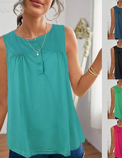 cheap Women&#039;s Clothing-cross-border  an  n women&#039;s clothing  summer hot sale  hot style round neck button solid color vest