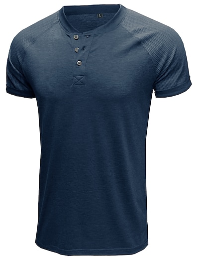 hesapli Erkek Giyim-Erkek Tişört Zıt Renkler Henley İnce Yaz Açık Haki. Yonca Beyaz Siyah Koyu Mavi
