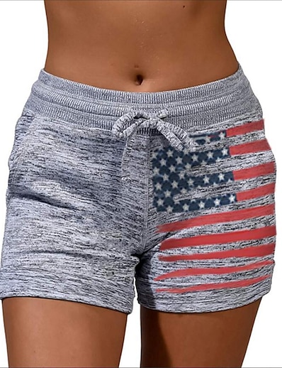 cheap Women&#039;s Bottoms-Women&#039;s Casual / Sporty Athleisure Side Pockets Elastic Drawstring Design Print Shorts Short Pants Micro-elastic Casual Independence Day Cotton Blend National Flag Mid Waist Comfort Black Gray S M L