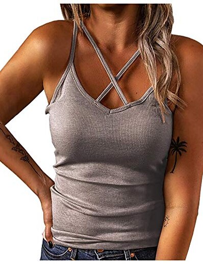 cheap Best Selling Tops-BEUU Women Front Criss Cross Tank Tops Adjustable Strappy Summer Sleeveless Shirts Hollow Out Spaghetti Strap Cami Pleated Shi Sets Ruched Side Asymmetrical Bodycon Dres Bralettes Cowl Camisoles