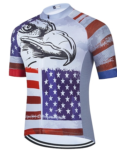 cheap Cycling-21Grams® Men&#039;s Cycling Jersey Short Sleeve Eagle USA Bike Mountain Bike MTB Road Bike Cycling Top White Breathable Quick Dry Moisture Wicking Spandex Polyester Sports Clothing Apparel / Athleisure