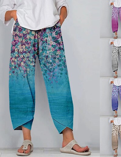 hesapli Kadın Giyim-Kadın&#039;s Pantolonlar Cep Desen Günlük Çiçekli İlkbahar &amp; Kış Normal Mor Koyu Pembe Haki Açık Gri Koyu Gri
