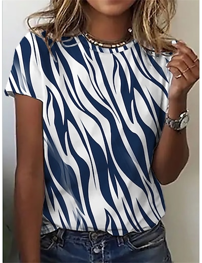 ieftine Bluze de Damă-Pentru femei Casual Zilnic Sport Tricou Abstract Manșon scurt Dungi Rotund Peteci Imprimeu De Bază Topuri Alb S / Tipărire 3D