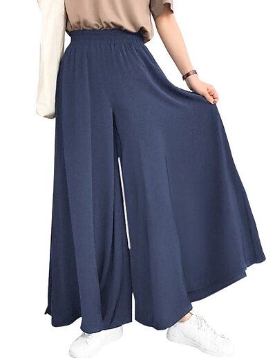 cheap Women&#039;s Plus Size Bottoms-Women&#039;s Plus Size Wide Leg Chinos Pleated Solid Color Casual Daily Casual Chino Full Length Natural Spring Summer Black Blue Camel L XL XXL 3XL 4XL
