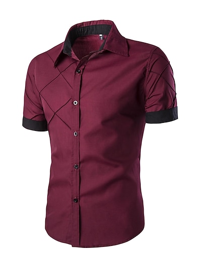 cheap Men&#039;s Tops-Men&#039;s Shirt Solid Colored Collar Spread Collar Street Daily Short Sleeve Slim Tops Polyester Casual Comfortable White Black Wine / Machine wash / Wash separately / Washable / Holiday / Summer