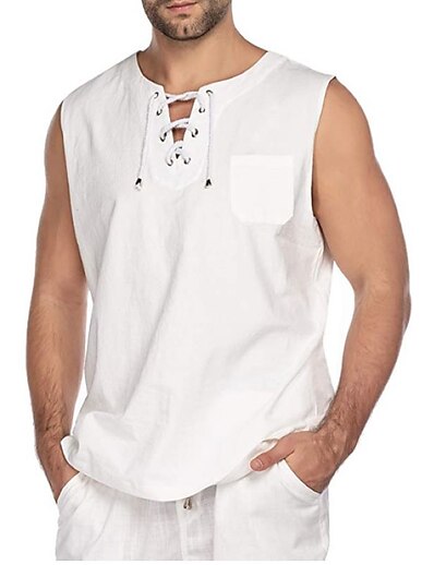 baratos Roupa de Homem-Homens Camiseta Interior Tecido não imprimível Decote Redondo Casual Diário Sem Manga Blusas Leve Tropical Legal Branco Preto Cinzento