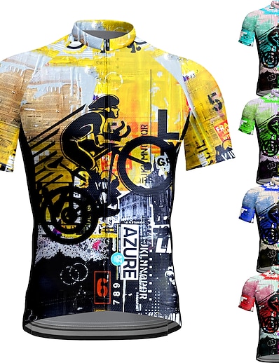 cheap Cycling-21Grams® Men&#039;s Cycling Jersey Short Sleeve Graphic Bike Mountain Bike MTB Road Bike Cycling Top Green Yellow Sky Blue Breathable Quick Dry Moisture Wicking Spandex Polyester Sports Clothing Apparel