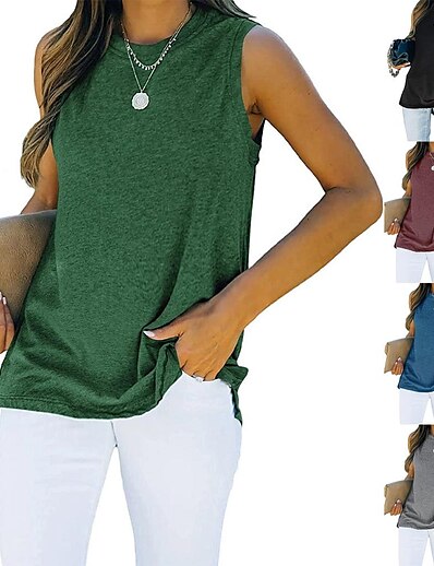 cheap Women&#039;s Clothing-cross-border women&#039;s i-shaped vest women&#039;s   summer new solid color round neck bottoming shirt vest