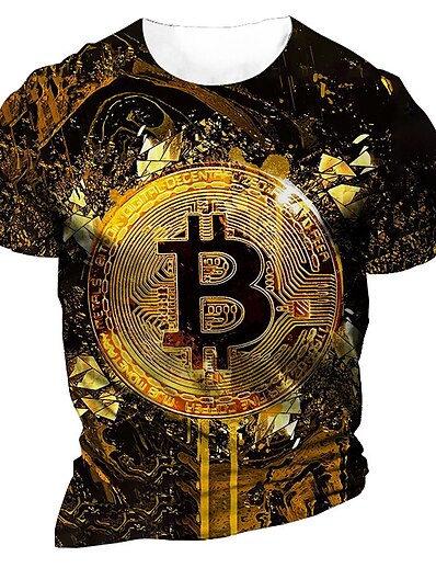 cheap Men&#039;s Tops-Men&#039;s Unisex T shirt Tee Graphic Prints Bitcoin 3D Print Crew Neck Street Daily Short Sleeve Print Tops Casual Designer Big and Tall Sports Gold / Summer