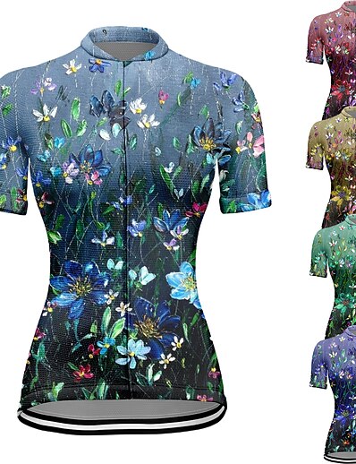 cheap Cycling-21Grams® Women&#039;s Cycling Jersey Short Sleeve Floral Botanical Bike Mountain Bike MTB Road Bike Cycling Top Green Yellow Royal Blue Breathable Quick Dry Moisture Wicking Spandex Polyester Sports