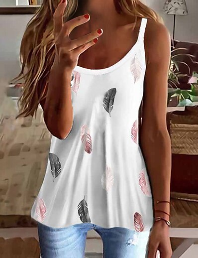 cheap Women&#039;s Tops-Women&#039;s Camisole Halter Crisscross Tank Geometric Color Gradient Flower Feather Round Neck Print Casual Beach Tops Loose Blue White Black / 3D Print