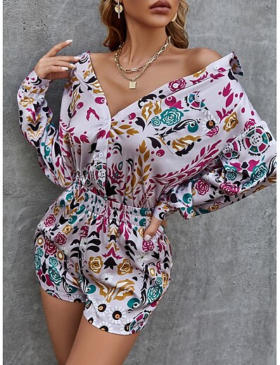 cheap Two Piece Set-Women&#039;s Streetwear Floral Holiday Vacation Two Piece Set Shirt Collar Shorts Blouse Shorts Sets Print Tops