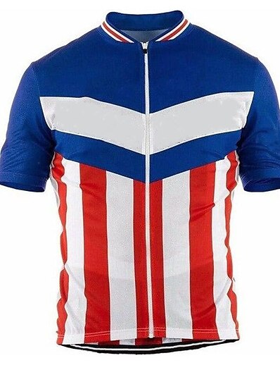 cheap Cycling-21Grams® Men&#039;s Cycling Jersey Short Sleeve Stripes Bike Mountain Bike MTB Road Bike Cycling Top Green Blue Breathable Quick Dry Moisture Wicking Spandex Polyester Sports Clothing Apparel / Stretchy