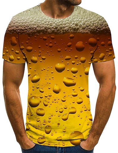 preiswerte Herrenoberteile-Herren Tee T Shirt Hemd Graphic Bier 3D-Druck Rundhalsausschnitt Übergröße Täglich Ausgehen Kurzarm Gefaltet Bedruckt Oberteile Strassenmode Übertrieben Komfortabel Groß und hoch Gelb Gold Rote