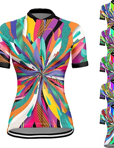 cheap Cycling-21Grams® Women&#039;s Cycling Jersey Short Sleeve Rainbow Bike Mountain Bike MTB Road Bike Cycling Top Green Purple Yellow Breathable Quick Dry Moisture Wicking Spandex Polyester Sports Clothing Apparel
