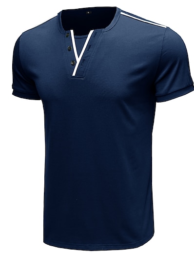 cheap Men&#039;s Clothing-Men&#039;s T-shirt Sleeve Color Block V Neck Standard Summer Wine Red Blue White Black Gray