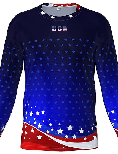 cheap Cycling-21Grams® Men&#039;s Downhill Jersey Long Sleeve Stars USA Bike Mountain Bike MTB Road Bike Cycling Top Blue Breathable Quick Dry Moisture Wicking Spandex Polyester Sports Clothing Apparel / Stretchy