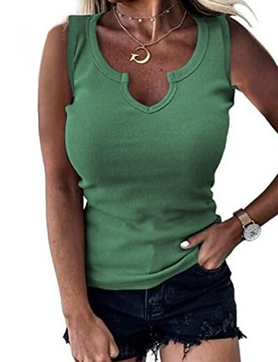cheap Women&#039;s Tops-Women&#039;s Tank Top Vest Plain V Neck Casual Streetwear Tops Green White Black
