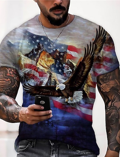 cheap Men&#039;s Tops-Men&#039;s Unisex T shirt Tee Graphic Prints Eagle 3D Print Crew Neck Street Daily Short Sleeve Print Tops Casual Designer Big and Tall Sports Blue / Summer