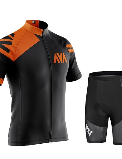 cheap Cycling-CAWANFLY Men&#039;s Cycling Jersey with Shorts Short Sleeve Mountain Bike MTB Road Bike Cycling Black / Orange Bike Lycra Polyester Padded Shorts / Chamois Clothing Suit UV Resistant 3D Pad Anatomic
