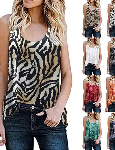 cheap Women&#039;s Clothing-Women&#039;s  casual sleeveless vest round neck leopard print floral burnt-out t-shirt Women&#039;s  top