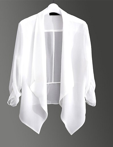 זול קולקציית מידות גדולות-בגדי ריקוד נשים מידה גדולה בלייזר אחיד חופשה ליציאה צווארון חולצה שרוול ארוך סתיו אביב רגיל לבן שחור L XL XXL 3XL 4XL / מידות גדולות