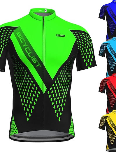 cheap Cycling-21Grams® Men&#039;s Cycling Jersey Short Sleeve Bike Mountain Bike MTB Road Bike Cycling Top Green Yellow Sky Blue Breathable Quick Dry Moisture Wicking Spandex Polyester Sports Clothing Apparel