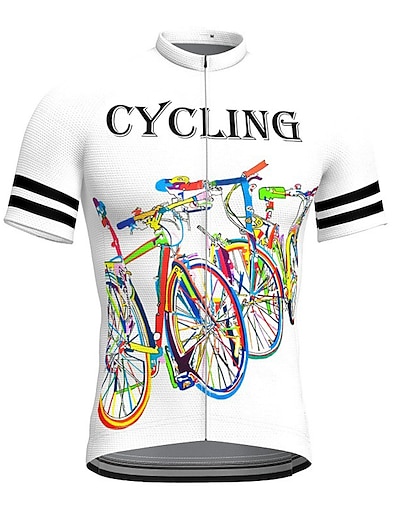cheap Cycling-21Grams® Men&#039;s Cycling Jersey Short Sleeve Graphic Bike Mountain Bike MTB Road Bike Cycling Top White Green Yellow Breathable Quick Dry Moisture Wicking Spandex Polyester Sports Clothing Apparel