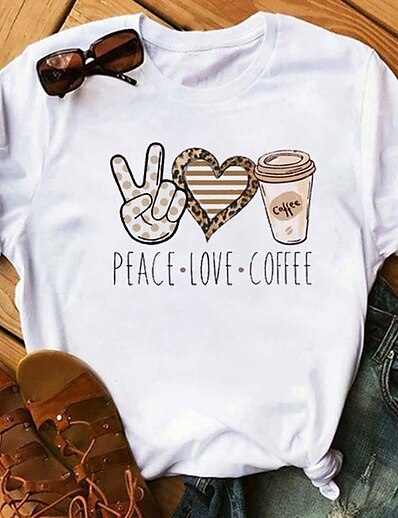 cheap Women&#039;s Tops-Women&#039;s Casual Weekend T shirt Tee Painting Couple Short Sleeve Heart Sunflower Peace &amp; Love Round Neck Print Basic Tops Green White Pink S
