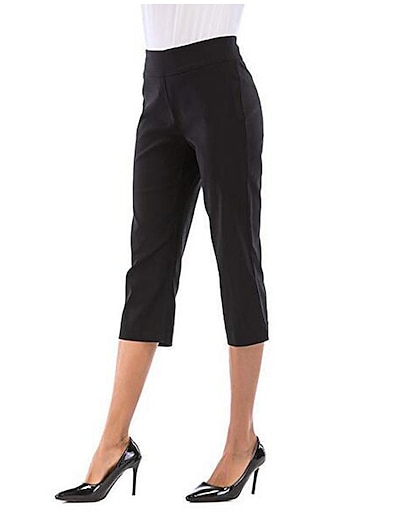 cheap Women&#039;s Bottoms-Women&#039;s Basic Fashion Side Pockets Elastic Waist Chinos Calf-Length Pants Micro-elastic Weekend Plain Mid Waist Comfort White Black Navy Blue S M L XL