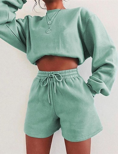 cheap Two Piece Set-european and american style 2021 autumn and winter foreign trade women&#039;s new solid color fleece thickened loose all-match casual sweater suit