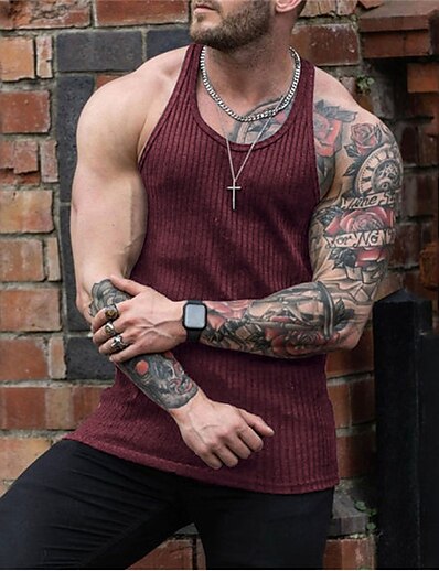 cheap Men&#039;s Tops-Men&#039;s Tank Top Vest Undershirt Solid Color Crew Neck Casual Daily Sleeveless Tops Cotton Lightweight Fashion Big and Tall Sports Black Gray Wine / Summer