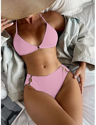 cheap Swimwear-Women&#039;s Swimwear Bikini 2 Piece Swimsuit Plain Slim Blue Rosy Pink Burgundy Coffee Strap Camisole Bathing Suits Vacation Fashion New / Sexy / Padded Bras