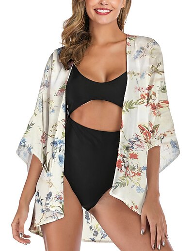 cheap Plus size-Women&#039;s Swimwear Cover Up Beach Top Plus Size Swimsuit Floral Butterfly UV Protection Printing for Big Busts Leopard White Black Rosy Pink Beige V Wire Bathing Suits Stylish Vacation New / Sexy